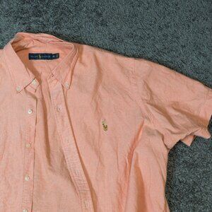 Polo Ralph Lauren Shirt XL Salmon Pink Multi-Color Pony Short Sleeve Button Down